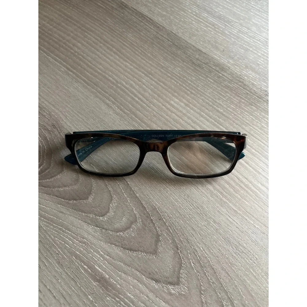 M+ Readers Colleen Tort Reading FRAMES Tortoiseshell‎ Teal Rectangular Grandma
